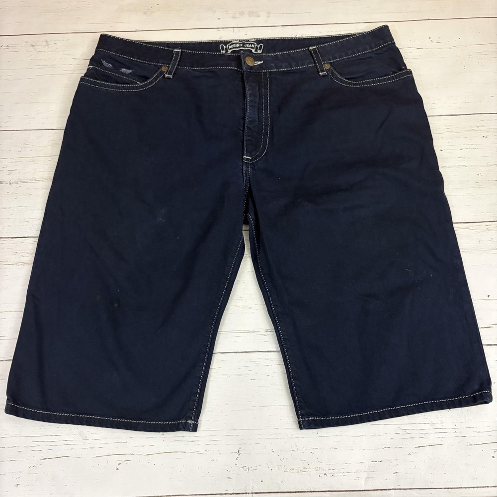 Robin's Jean Denim Shorts Mens 36 Blue Bermuda Rhinestone Back Pockets Biker - Picture 6 of 14